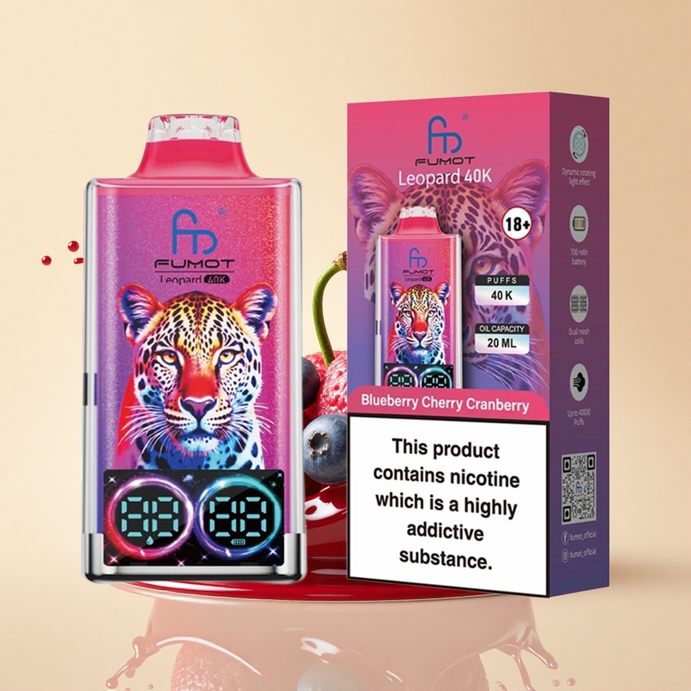 Fumot Leopard 40K Puffs Чорнична Вишнева Журавлина з 5% Нікотину, Dual Mesh та Type-C