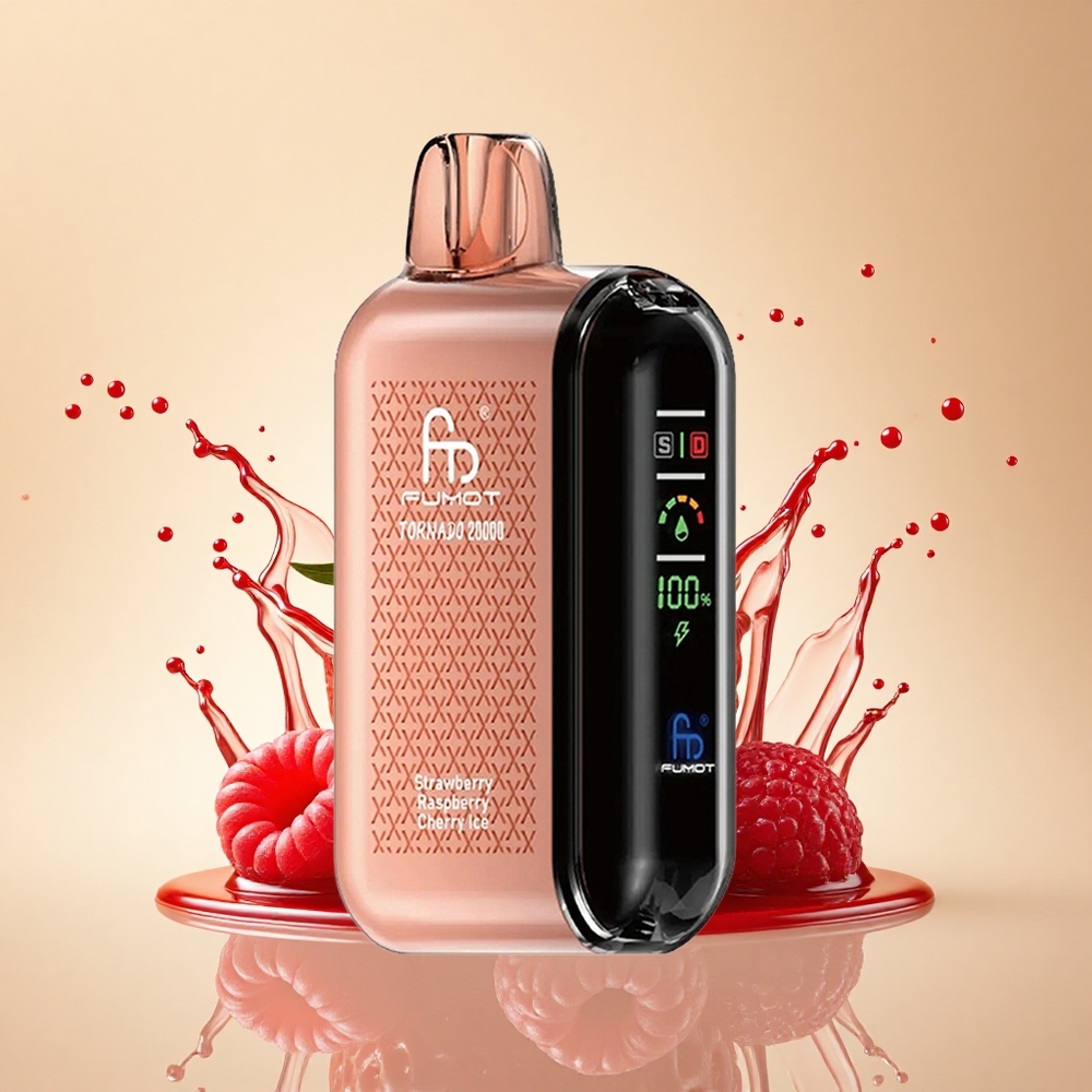 Fumot Tornado 20000 Puffs Полунична Малинова Вишнева Крига з Dual Mesh Coil та Smart Display