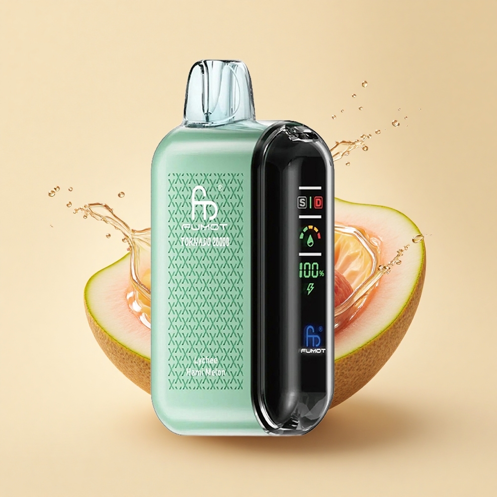 Fumot Tornado 20000 Puffs Лічі Хамі Диня Dual Mesh Coil Smart Display