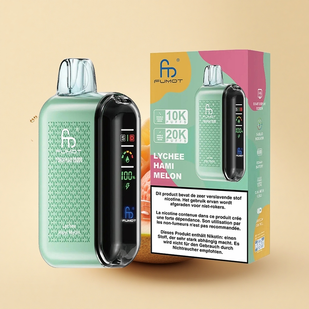 Fumot Tornado 20000 Puffs Лічі Хамі Диня Dual Mesh Coil Smart Display