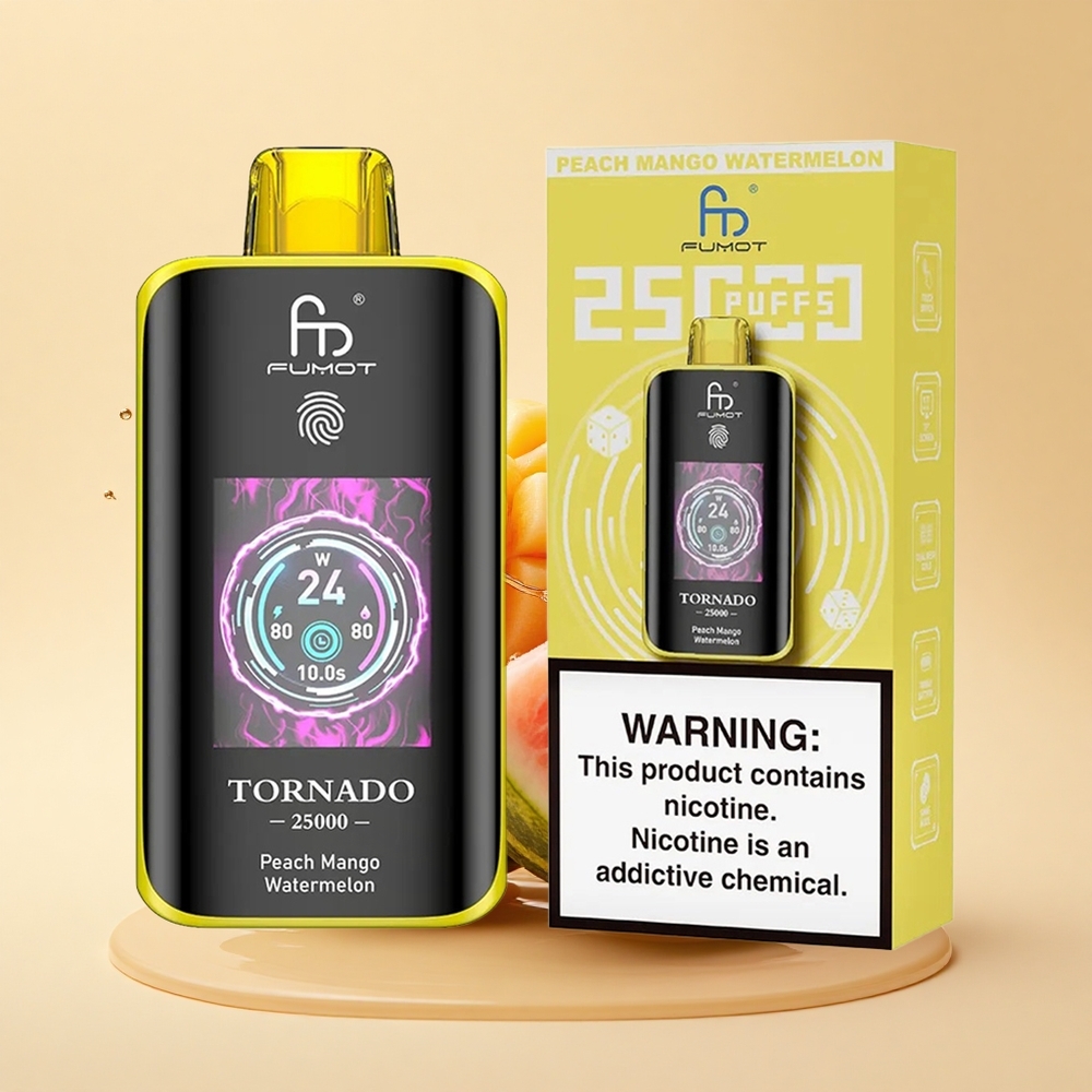 Fumot Tornado 25000 Puffs Персиково-манговий кавун із HD екраном та Type-C зарядкою