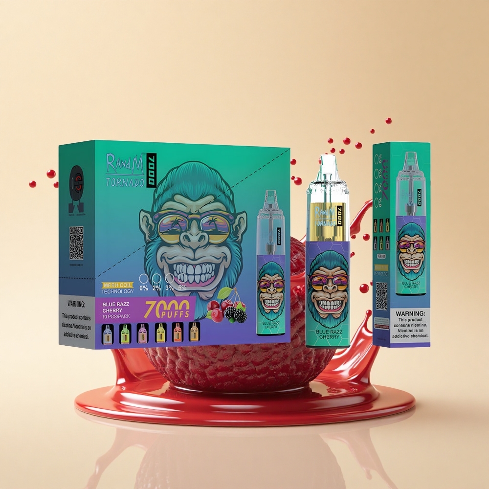 RandM Fumot Tornado 7000 Puffs Синьо-Малинова Вишня з RGB Підсвіткою та Mesh Койлом