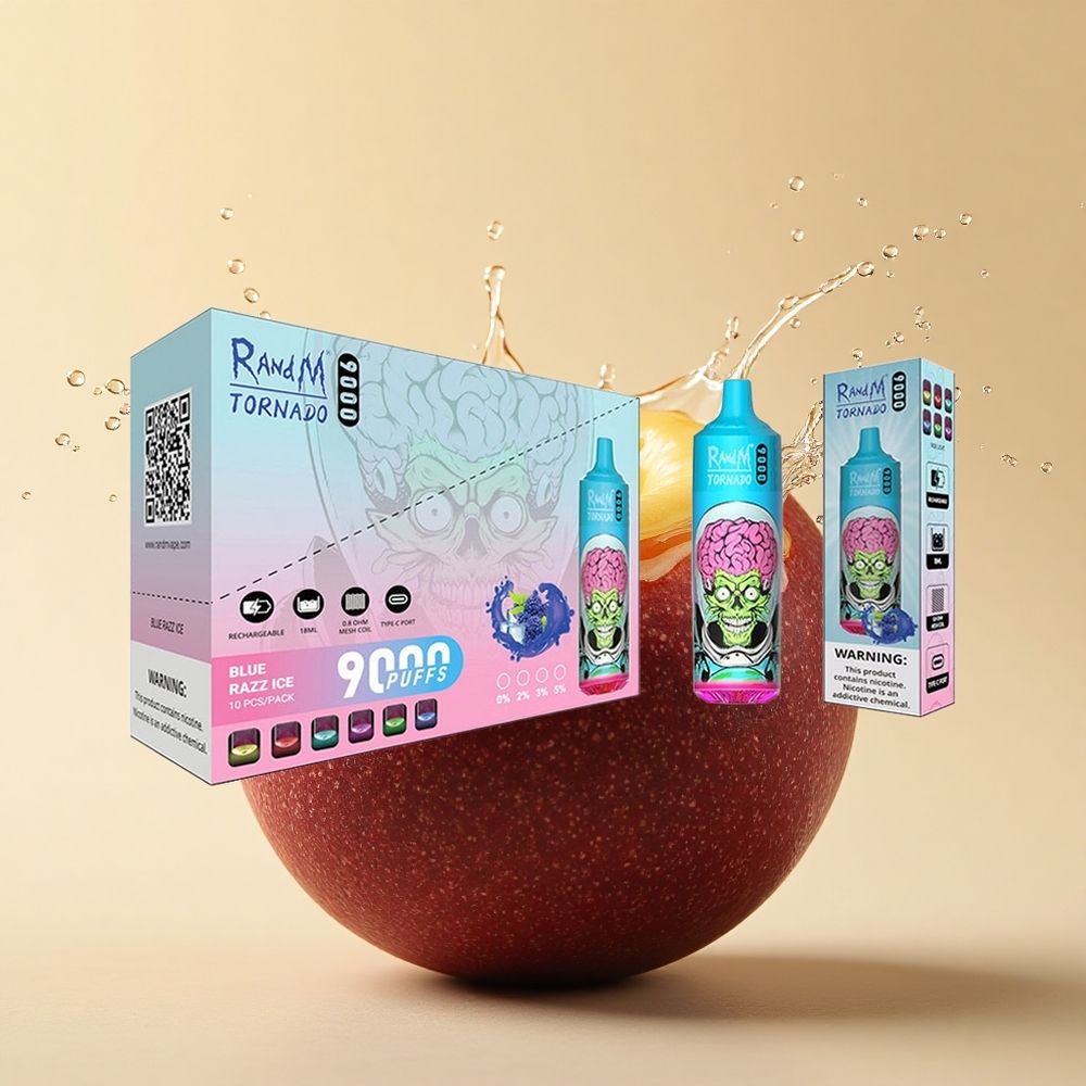 RandM Fumot Tornado 9000 Puffs Чорний Дракон Лід: Мережева Котушка, 54 Смаки, RGB Дисплей