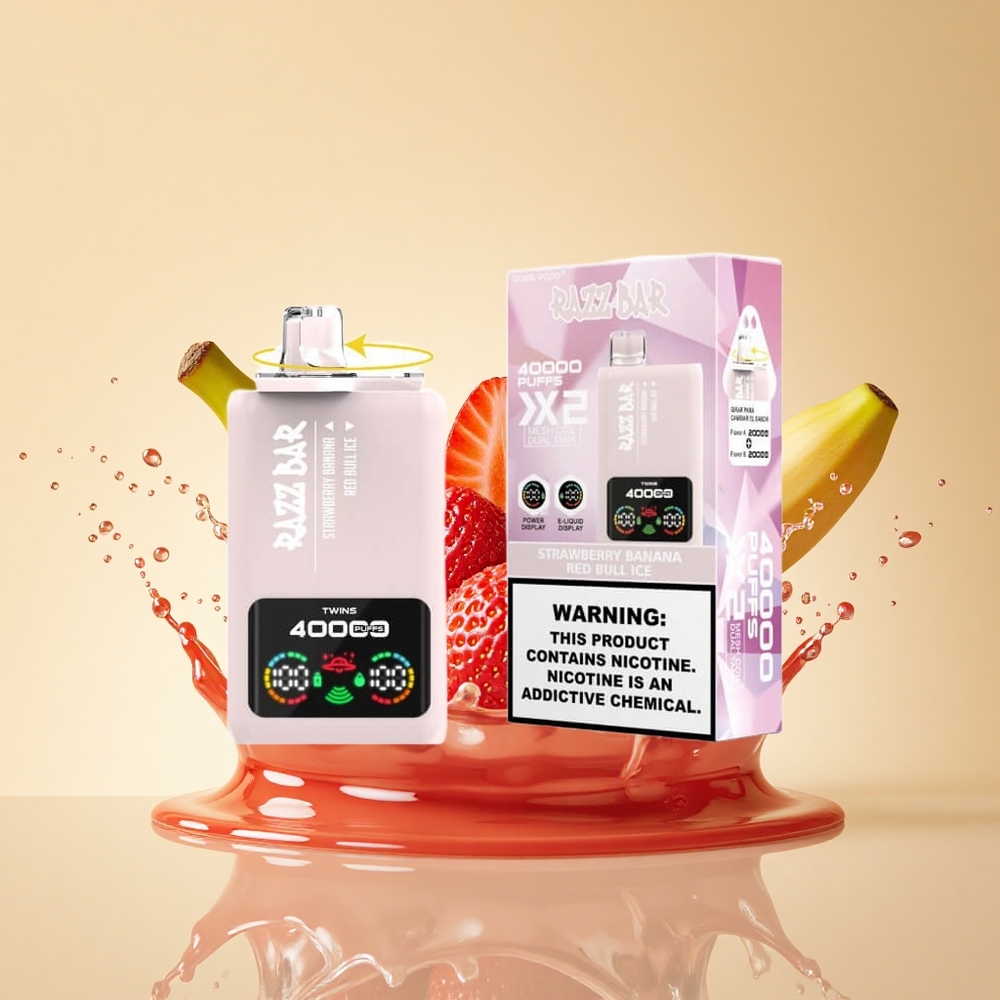 Razz Bar 40000 Puffs Полуниця Банан - Червоний Бик Лід з 5% Нікотину та Type-C Порт