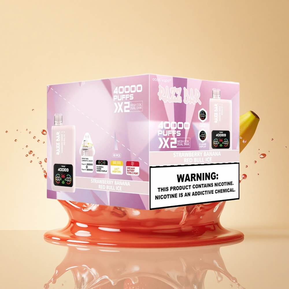 Razz Bar 40000 Puffs Полуниця Банан - Червоний Бик Лід з 5% Нікотину та Type-C Порт