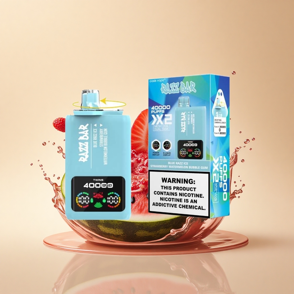 Razz Bar 40000 Puffs Блакитний Малиновий Лід-Полуниця Кавунова Жуйка з Типом-C Портом та 2%,5% Вмістом Нікотину