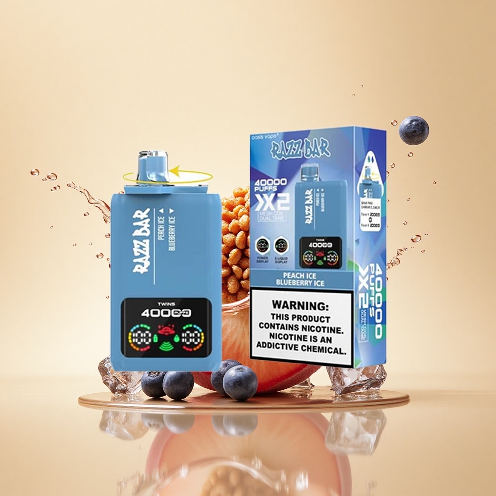 Razz Bar 40000 Puffs Персиково-Чорничний Лід з Типом-C та 5% Нікотину