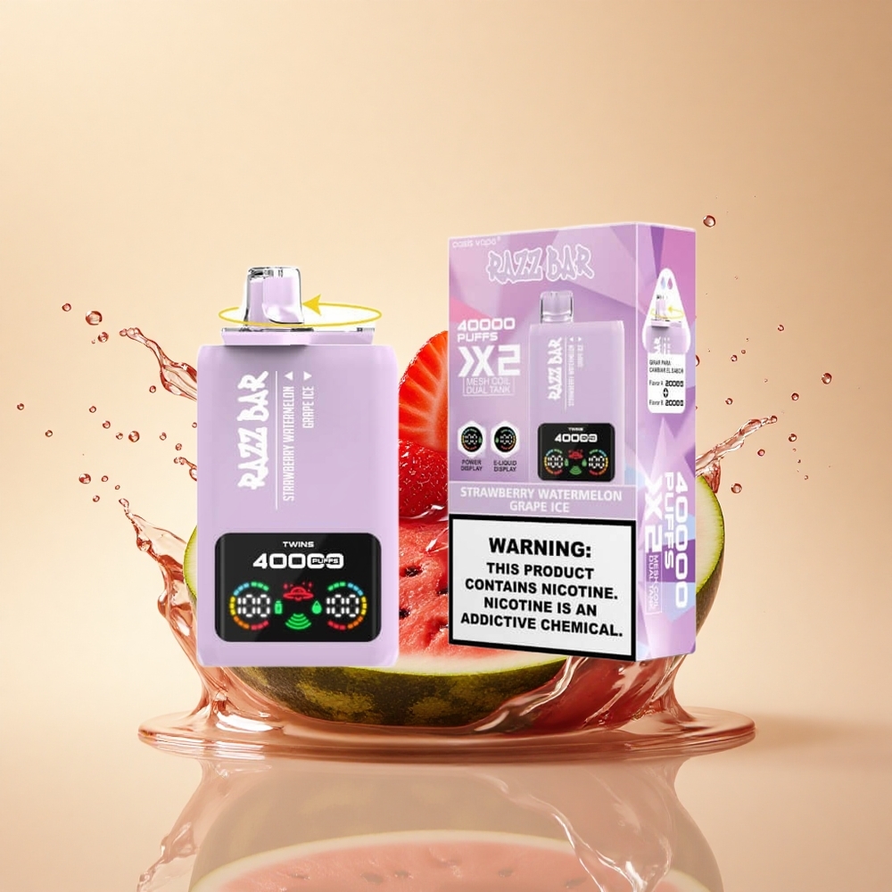 Razz Bar 40000 Puffs Полуниця Кавун - Лідяний Виноград з Подвійною Мережевою Обмоткою та Типом-C