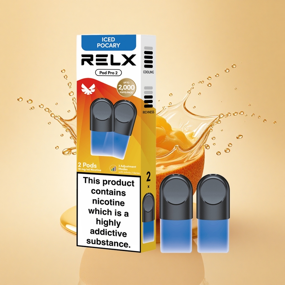 Relx Pod Pro 2 Vape Device Напій-льодяний Pocary 18 мг/мл, 1.9 мл, 2 шт/уп, 3 режими налаштування напруги