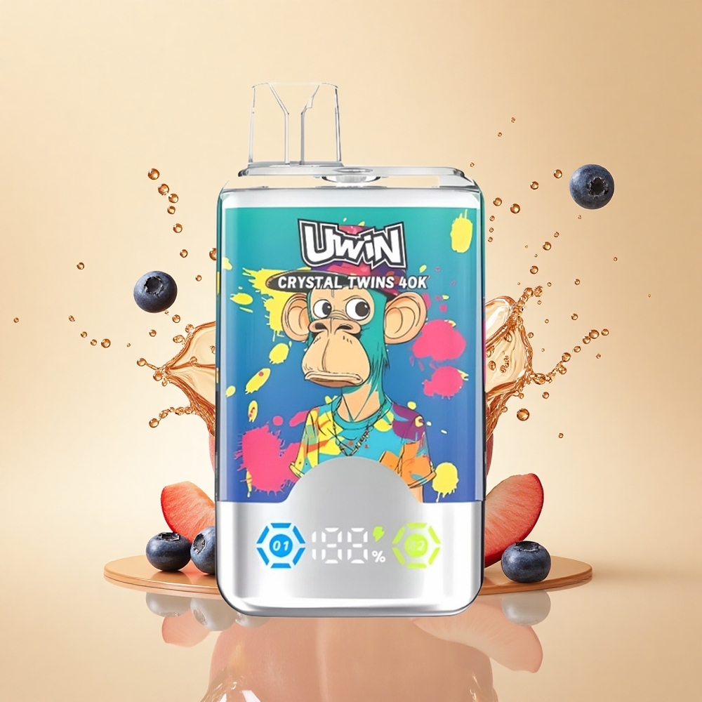 Uwin Crystal Twins 40000 Puffs Блакитна ягода на льоду з літнім персиком та подвійним смаком, 32 мл